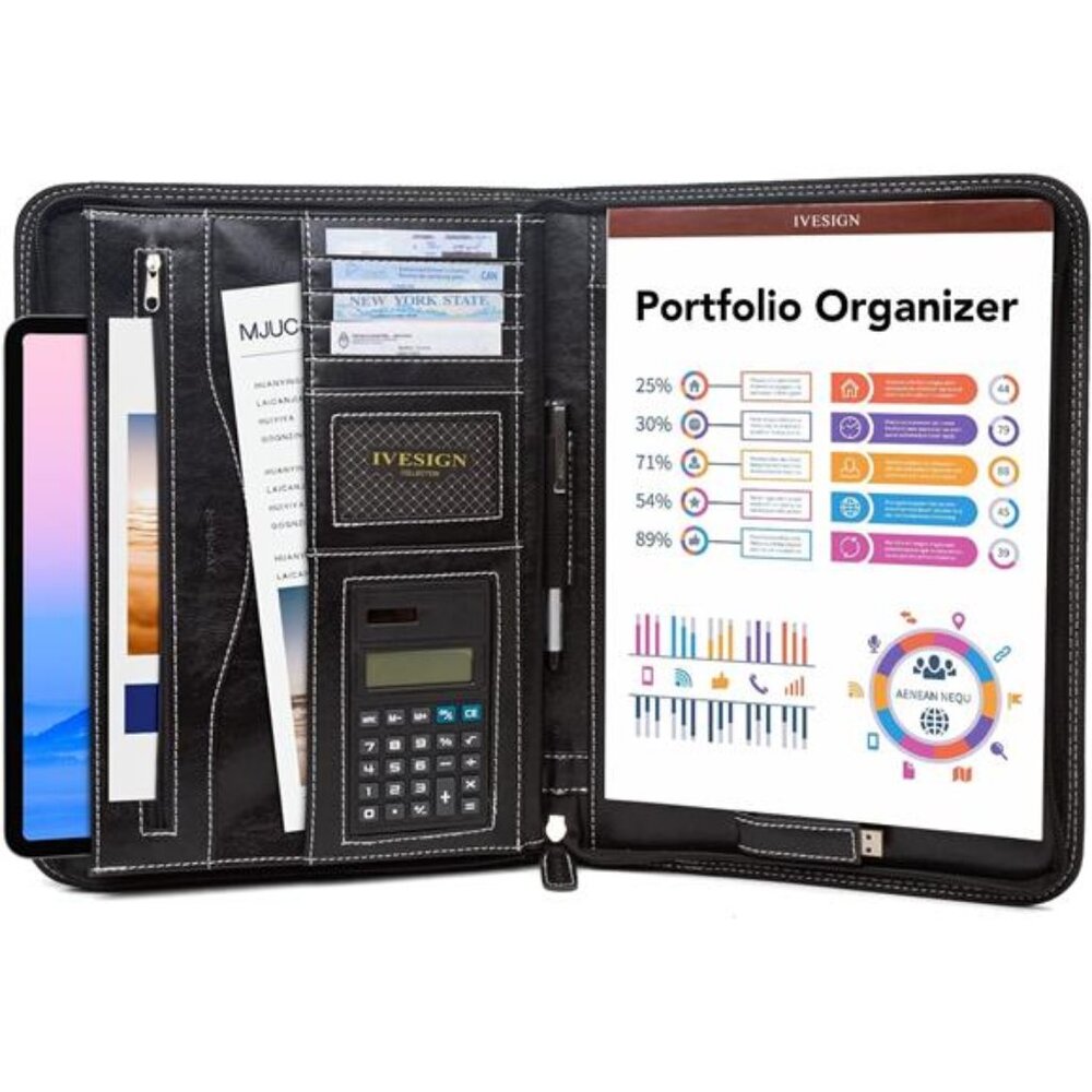Portfolio Organizer folder Faux Leather Business Padfolio with Calculator